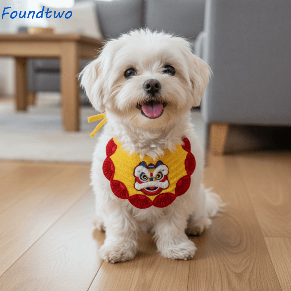 FOUNDTWO Pet Lion Dance Scarf, Phim Hoạt Hình Thoải Mái Mèo Dệt Kim Drool Khăn, May Mắn Dễ Thương Ma