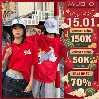  Áo thun boxy hình cún dễ thương 2596 Miucho vải cotton thoáng mát phong cách Hàn Quốc in mix 
