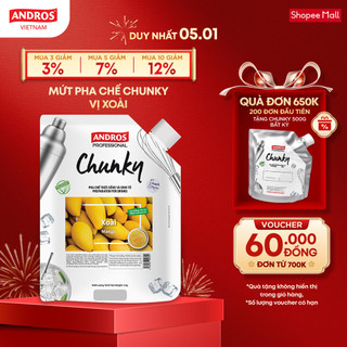  Mứt Pha Chế Xoài - Có miếng trái cây thật - Nguyên liệu pha chế - ANDROS CHUNKY - 1kg 