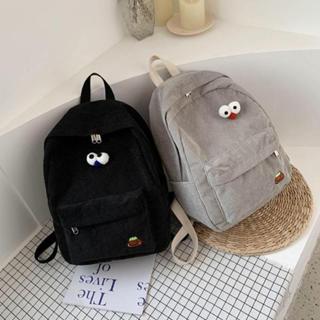 Ba lô học sinh vải nhung màu trơn màu mắt to dễ thương phong cách Hàn Quốc