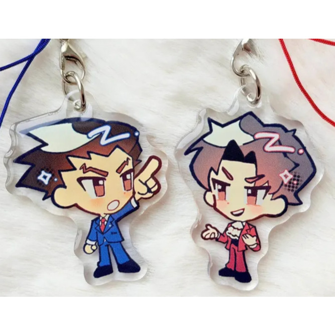 Ace Attorney | Phoenix Wright & Miles Edgeworth | 2" Cute Chibi Acrylic Phone Charm Mini Keychain