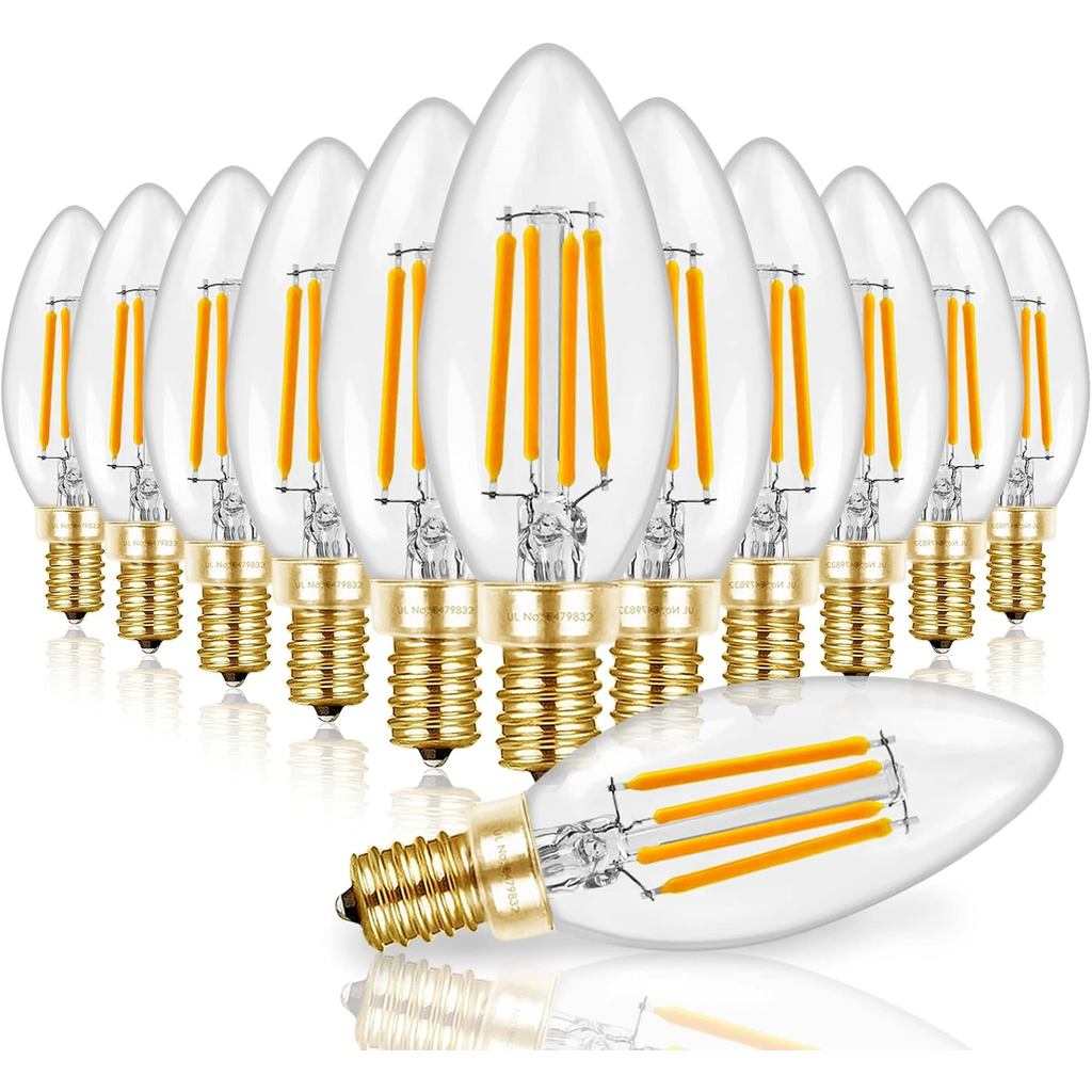 Bóng đèn LED Hizashi 90 + CRI Candelabra 60 Watt, 2700K Trắng ấm, Bóng đèn LED E12 có thể điều chỉnh