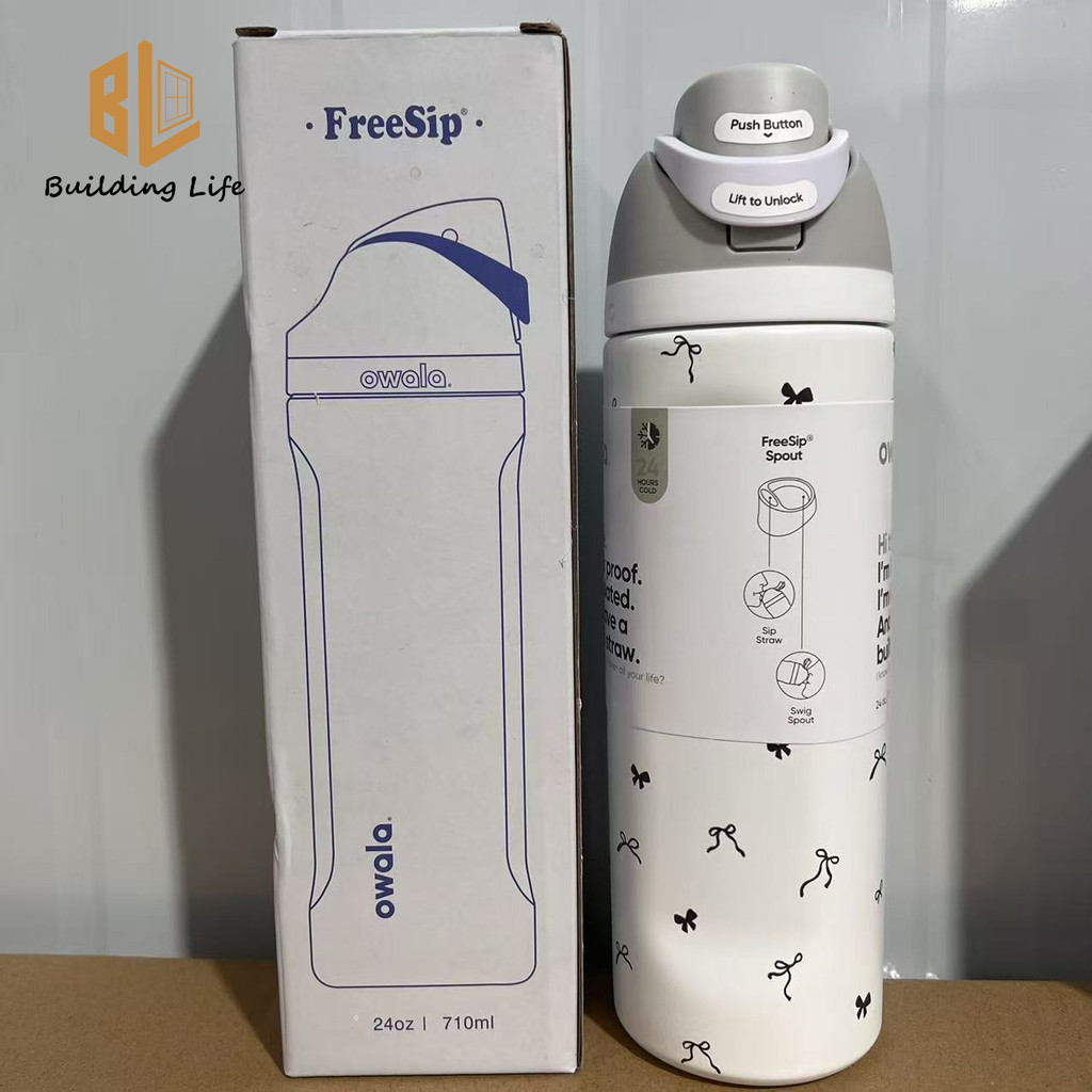 Owala White Nơ Nhỏ Cốc 24oz 710ml - Bình Nước Cách Nhiệt Bằng Thép Không Gỉ, Quà Tặng Thiết Kế Nơ Dễ