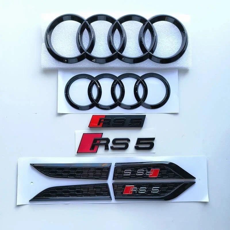 AUDI RS5 4 Vòng logo ABS Đen Xe Hood Lưới Tản Nhiệt Trước Biểu Tượng Phía Sau Thân Xe Huy Hiệu Miếng