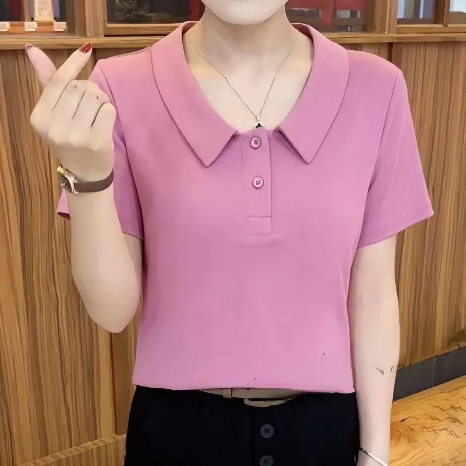 2026 New Summer Short-Sleeved T-shirt Fashionable Stylish Slimming Solid Color Peter Pan Collar All-