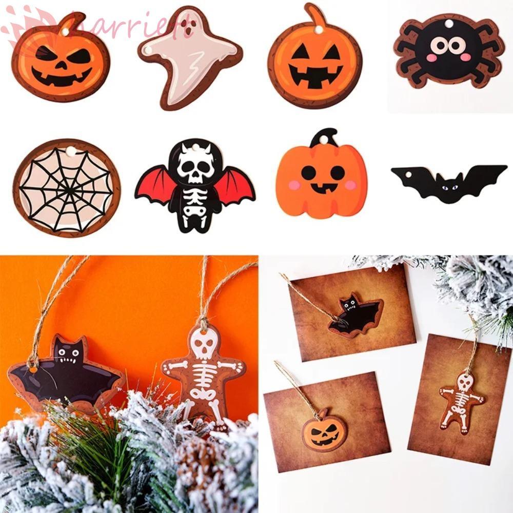 HARRIETT 50 Thẻ Halloween, DIY Hoạt Hình Điều Trị Túi Treo Thẻ, Thẻ Treo Giấy Dễ Thương Halloween Th