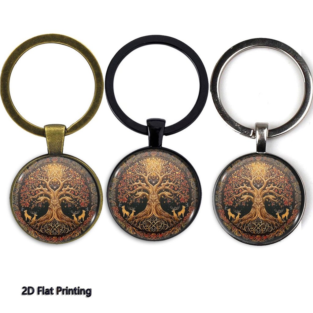 1PC 2D Flat In Celtic Tree Deer Màu Mùa Thu Móc Khóa, Ngày Nhà Giáo / Ngày Lễ Tình Nhân / Gia Đình /