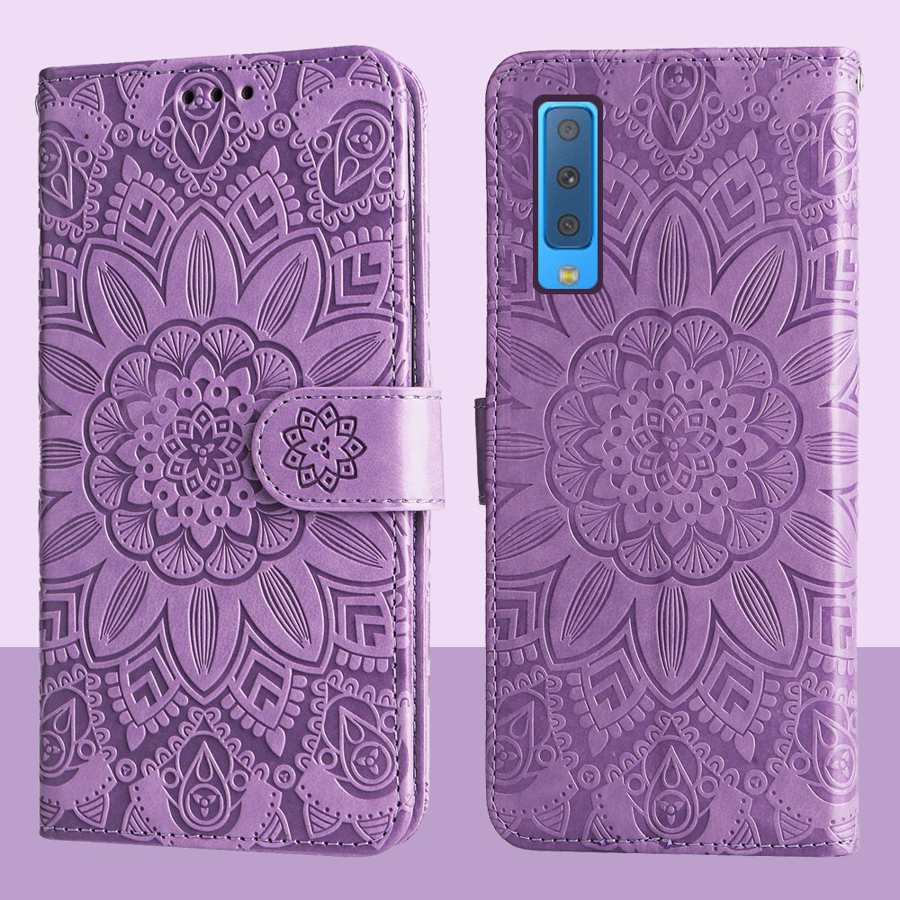 Ốp Lật Ví Da Từ Tính Cho Samsung Galaxy A7 2018 A730 A730F A750F Vỏ Điện Thoại Hoa Hướng Dương Nổi