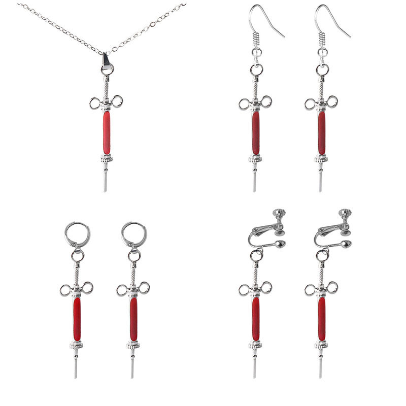 Spot Goods#Exaggerated Syringe Earrings Without Piercing Ear Clips Creative Vintage Old-fashioned Sy