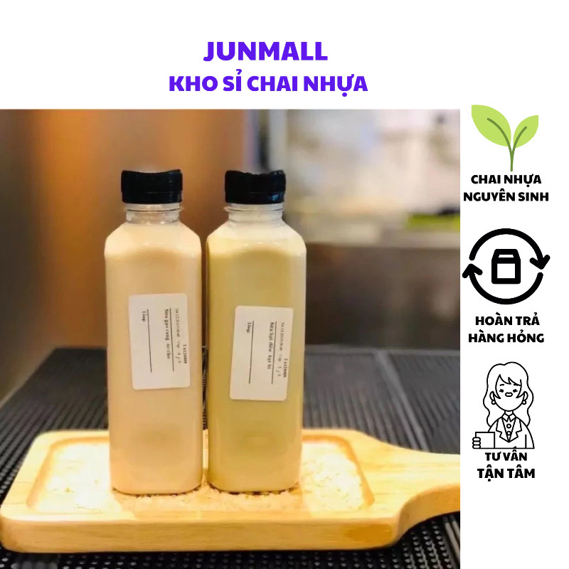 100 chai nhựa vuông dày 330ml chai nhựa nguyên sinh kèm nắp