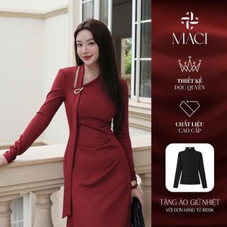 Đầm Dài Đỏ Đô Thiết Kế Cổ Vạt Cách Điệu Chất Thun Dạ Co Dãn Nhẹ MACI by MKC MCVVADO0206 Thời Trang Nữ Thiết Kế Độc Quyền 