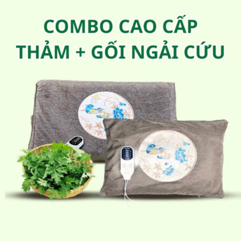 ComBo Thảm Ngải Cứu + Gối Ngải Cứu Đông Y Hỗ Trợ Giảm Đau Nhức Xương Khớp, Giúp Ngủ Ngon, Tuần Hoàn Máu
