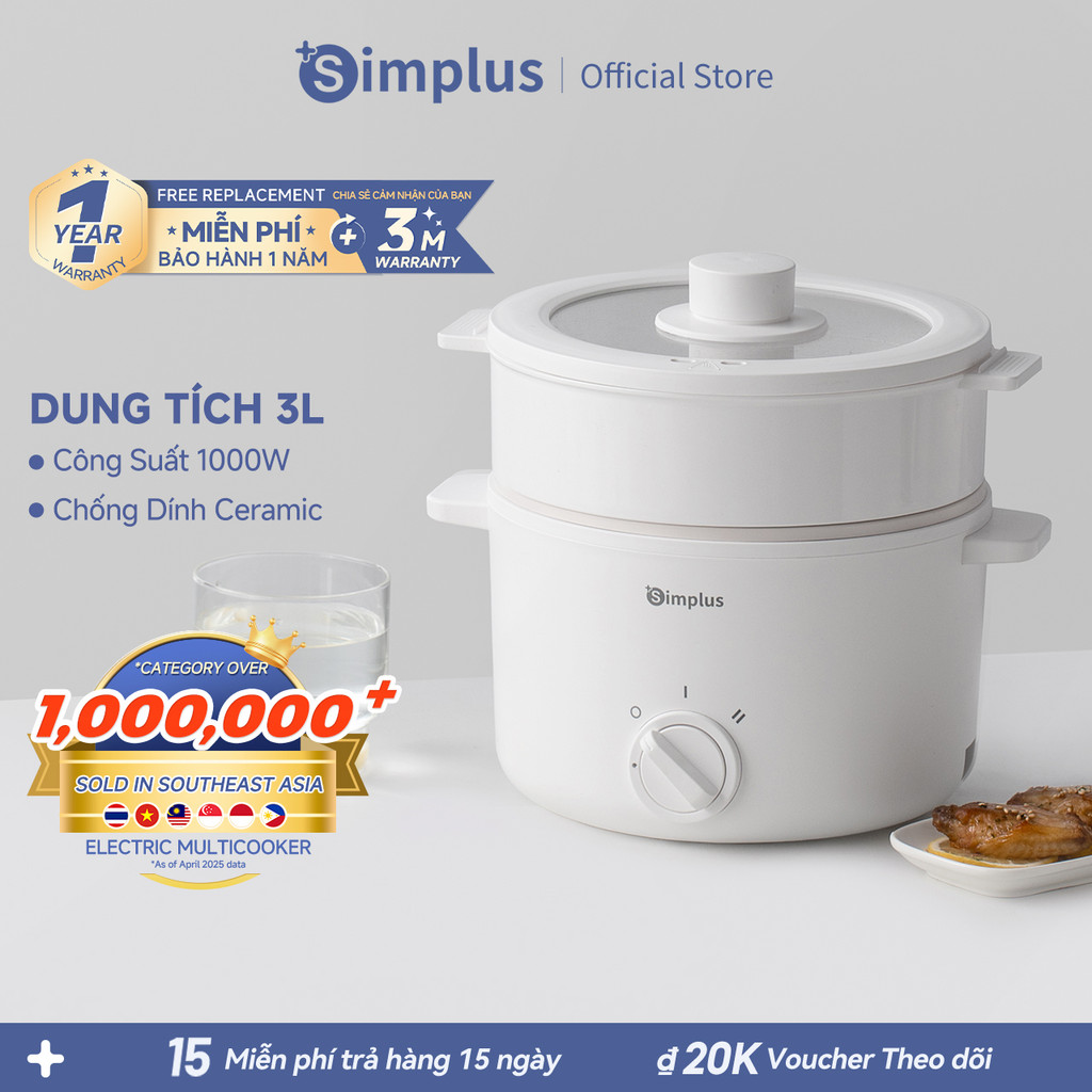 Simplus Nồi Lẩu Đa Năng Có Xửng Hấp Dung Tích 3L DZGH010 - Bảo Hành 1 Năm 1 Đổi 1