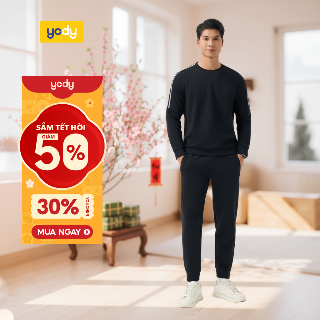 Bộ đồ nỉ thể thao nam YODY cổ tròn dây dệt co giãn và đàn hồi MASL25F041