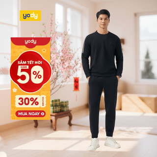  Bộ đồ nỉ thể thao nam YODY cổ tròn dây dệt co giãn và đàn hồi MASL25F041 