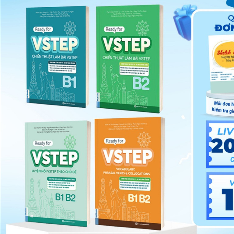 Sách - Combo luyện thi Vstep - Ready for VSTEP B1, B2 -  Chiến Thuật Làm Bài và Tổng hợp từ vựng luy