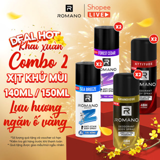  Combo 2 Xịt khử mùi toàn thân cho nam Romano ngăn vệt ố vàng Genz   ngăn mô hôi   140ml   150ml x 2   - Live 
