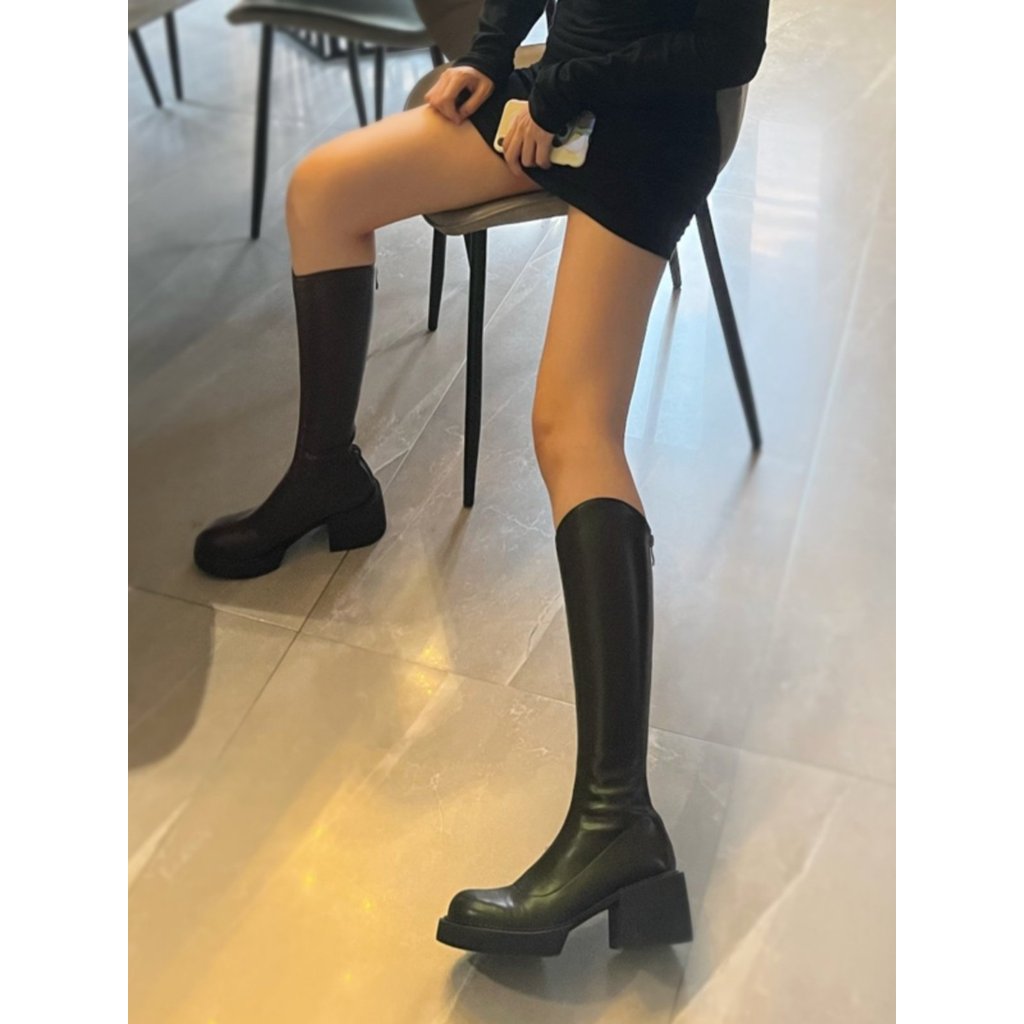 Giày Bốt Mới Nữ Dài Đến Đầu Gối Cao Gót Chữ V-Mouth Knight Boots Dày Gót Cao-