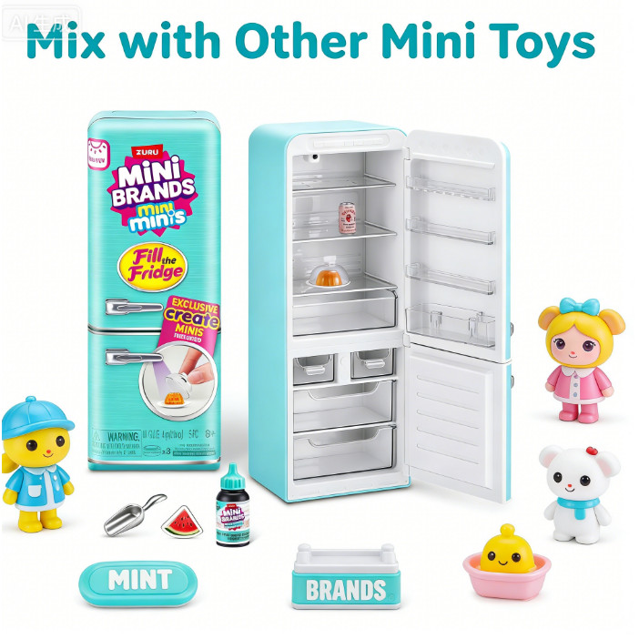 Mini Brands Fill the Fridge Playset, Đồ chơi bất ngờ Unbox sưu tập dành cho trẻ em, thanh thiếu niên