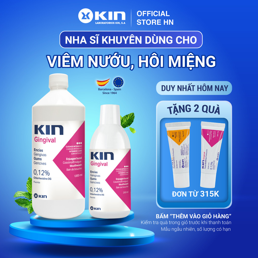 Nước Súc Miệng KIN Gingival Cho Hôi Miệng, Chảy Máu Chân Răng, Viêm Lợi 250ML/1000ML
