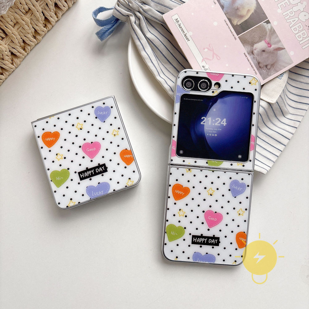 Phone Case For SAMSUNG Galaxy Z Flip 7 6 5 4 3 / Z Flip 7 FE TPU Polka Dot Heart Aesthetic Korean Cu