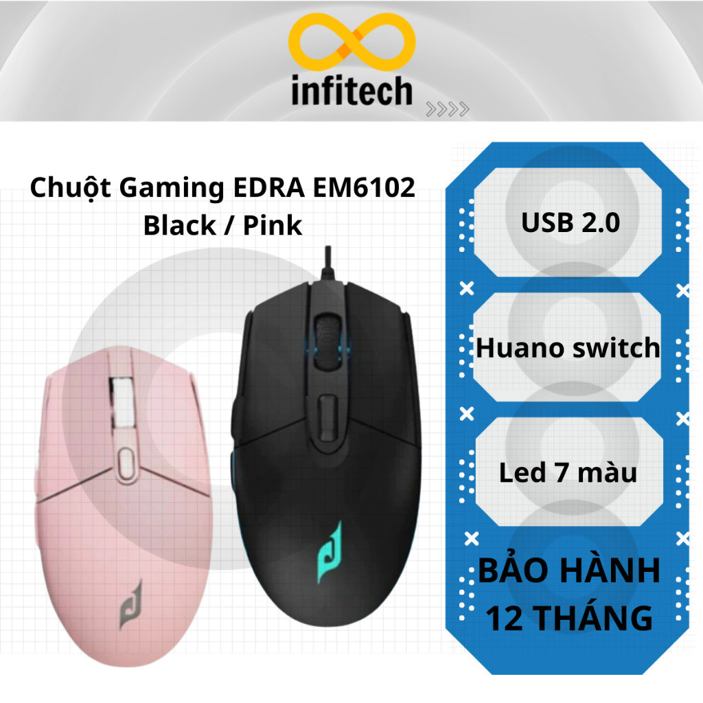 Chuột Gaming EDRA EM6102 Black / Pink - Hàng Chính Hãng