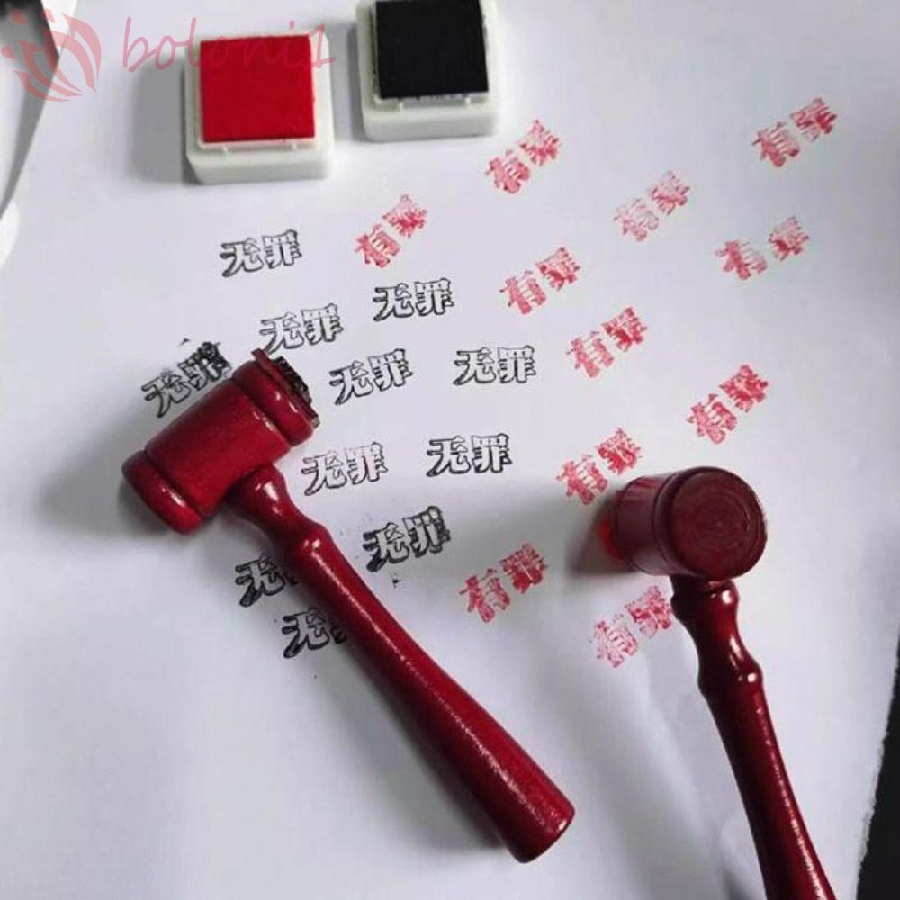 Judge Stamp Hammer, Inkpad Tool Toy Búa Gỗ, Nhập Vai Đồ Chơi Gỗ Màu Đỏ Di Động Mini Judge Gavel Note