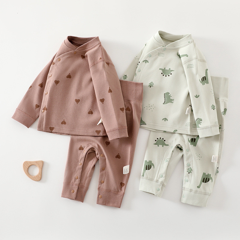 Four Seasons Pure Cotton Baby Underwear Set Boneless Buckle Bellyband Baby Long John Pajamas v23c