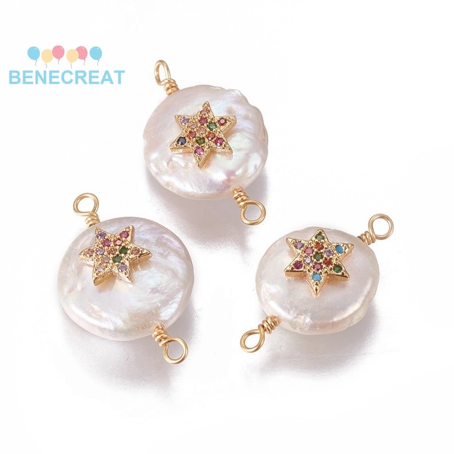 BENECREAT Dây chuyền đồng thau với thiết kế ngôi sao David, mặt tròn phẳng, kích thước 19~23x12~14mm