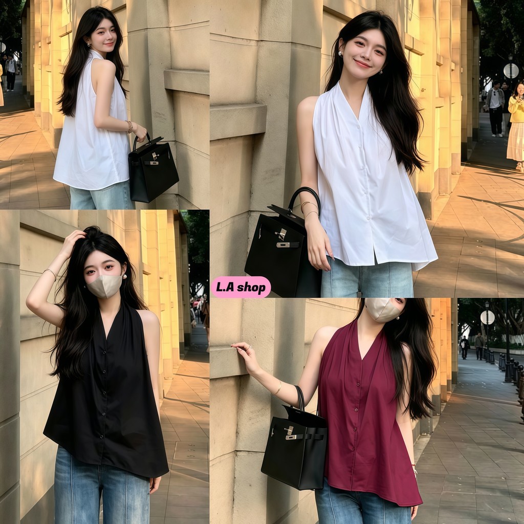 L.A Shop Áo Sơ Mi Không Tay Dây Cổ Chữ V Rời Phù Hợp Với Phong Cách Hàn Quốc Hiện Đại Dễ Thương Thoả