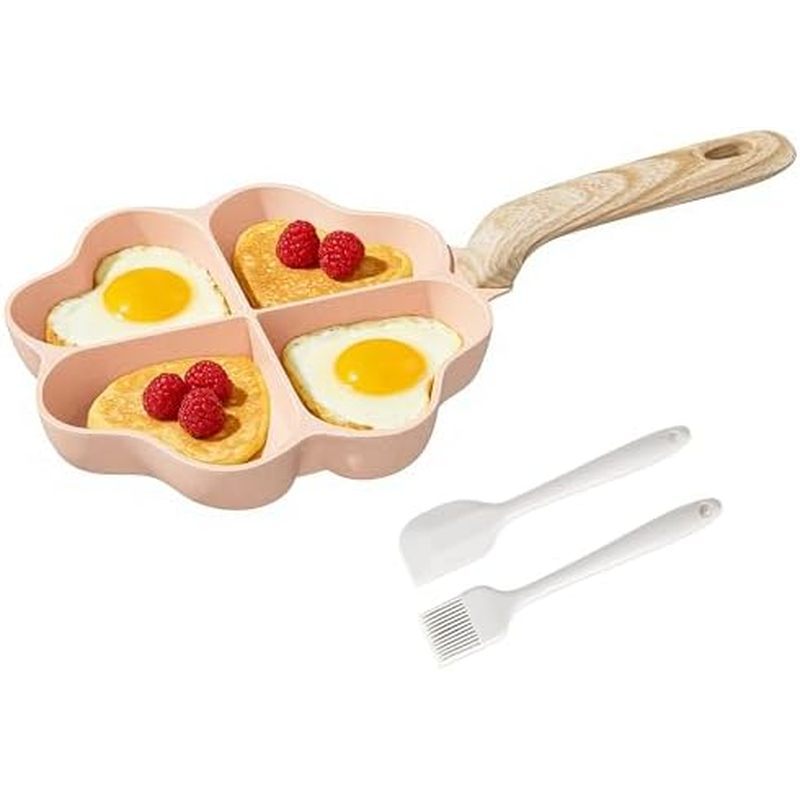 MOKIKA Egg Omelette Pan Nonstick Frying Pan with Heart Sections 4-Cup Heart-Shaped Divided Fry Pan S