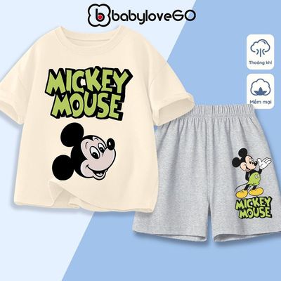 Bộ quần áo cho bé trai BabyloveGO, set đồ thun cotton in hình Mickey cho bé 1-10 tuổi AQ-MK15
