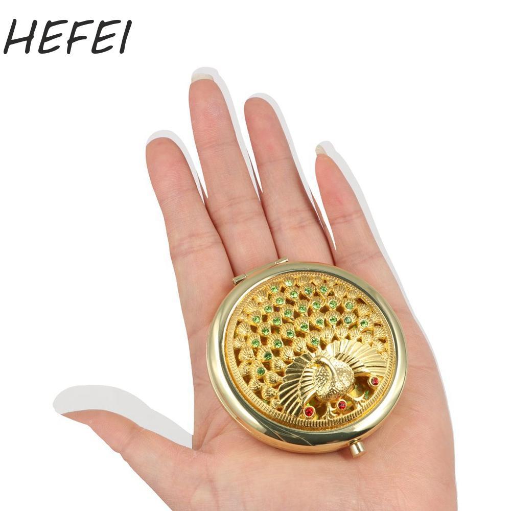 Gương tinh tế HEFEI, Gương di động Gliter kim loại, Gương trang điểm Gương bỏ túi thanh lịch hai mặt