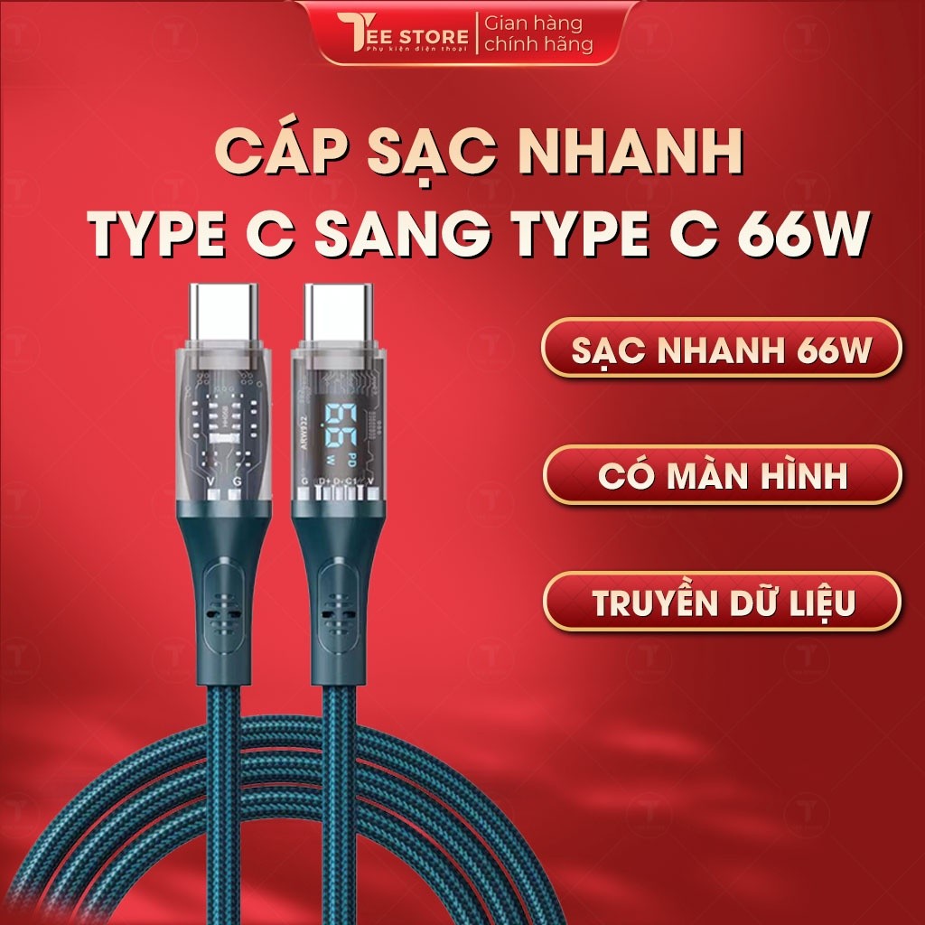 Cáp TYPE C sang Type C 66W, Cáp sạc siêu nhanh có màn hình, Hỗ trợ sạc Nhanh PD/QC Max 66W - DSCMH