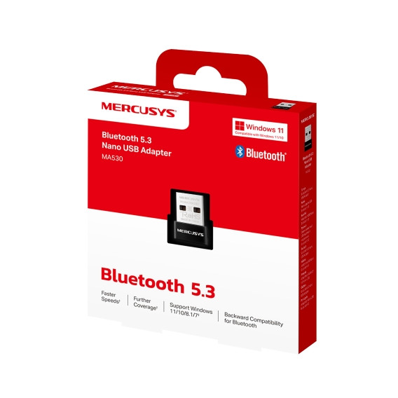 USB Bluetooth Nano 5.3 Mercusys MA530 Chính hãng (Dùng cho PC, Windows 11/10/8.1/7)