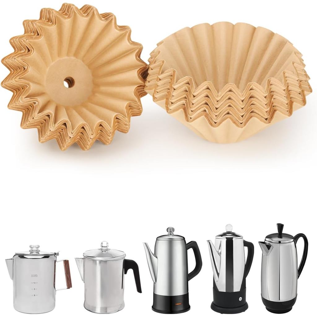 150 Bộ lọc cà phê Percolator không tẩy trắng có lỗ trung tâm – Tương thích với Farberware 8 / 12, CO