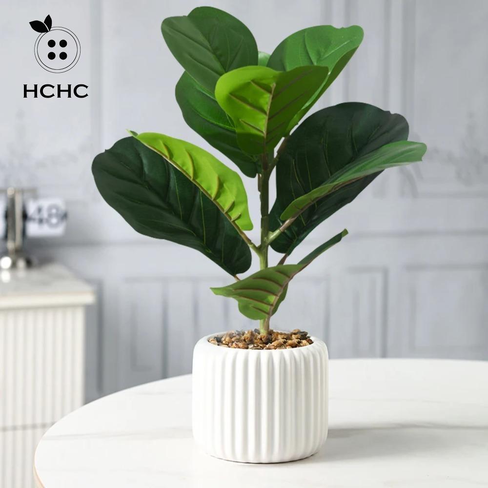 HCHC Cây Ficus Giả, Lá Fiddle Nhân Tạo Sống Động Lớn, Cây Xanh Nhựa Cảm Ứng Thật Tinh Tế Giả Ficus L