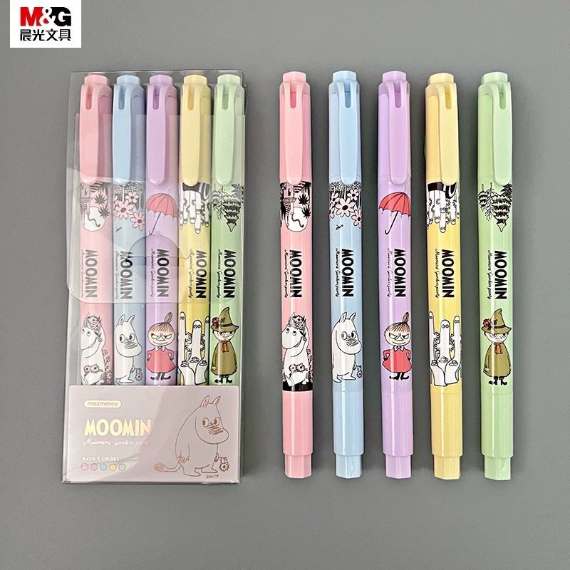 Đèn buổi sáng MAS Moomin Valley 's Garden Highlighter 5 màu Giấy ghi chú học sinh Đánh dấu chuyên dụ