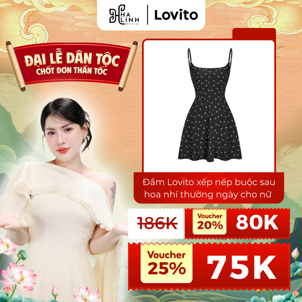 【VHL x LOVITO】Đầm Lovito xếp nếp buộc sau hoa nhí thường ngày cho nữ L68ED147 (Nhiều màu)