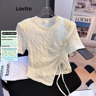  Lovito Áo thun thông thường ren trơn Áo thun dây rút bất đối xứng dành cho nữ LNE48282 