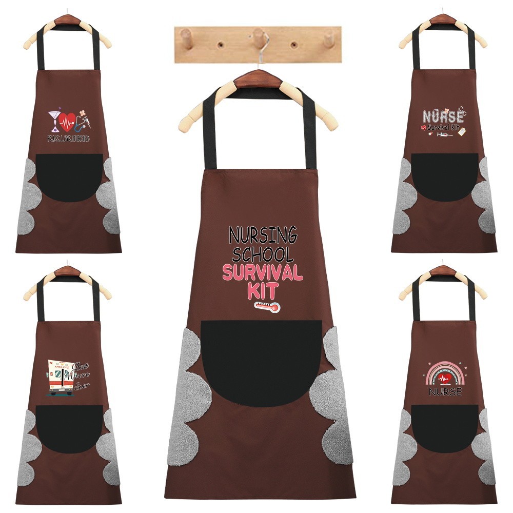 Coffee Kitchen Accessories Apron Kitchen Home Cooking Apron Oil-Proof Adult Fashion Printed Nurse Pa