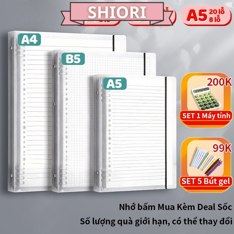 Sổ Còng  A5/B5/A4 Binder Kèm Tab Phân Trang , Full Set Sổ 120 Trang 80g Kèm Quà, Giấy Refill 8 Lỗ