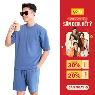  Bộ đồ nam YODY set áo quần vải waffle phom relax thoải mái có túi ngực MCST25S003 