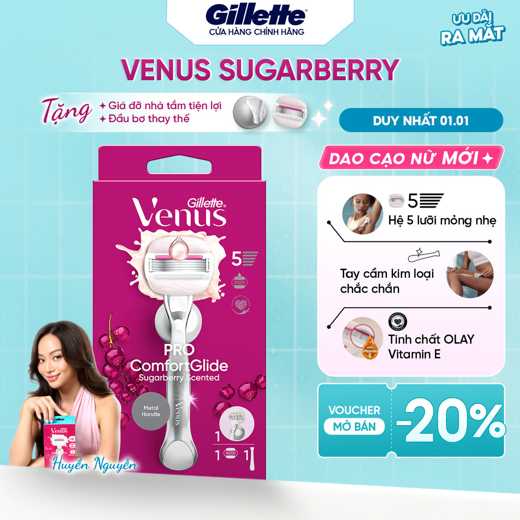   Dao 5 Lưỡi  Dao Cạo Cho Nữ GILLETTE VENUS Comfortgilde Hương Olay Sugarberry Với Dải Bôi Trơn- Hộp 1 Cán 2 Lưỡi 