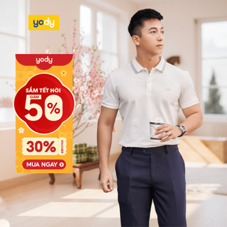    Áo thun polo nam phối bo YODY vải pique mắt chim không nhăn mau khô nhiều màu APM3299 