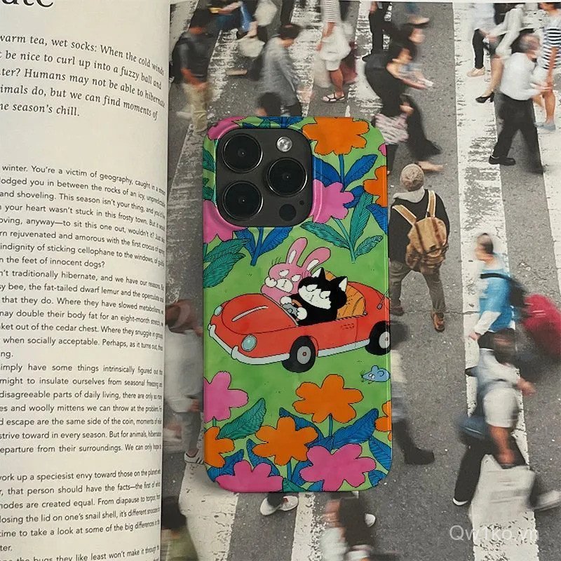 Xe Mèo Hoạt Hình Dễ Thương Động Vật Sáng Tạo Bán Chạy Ốp Điện Thoại Mờ Thích Hợp Cho iPhone 15plus 1