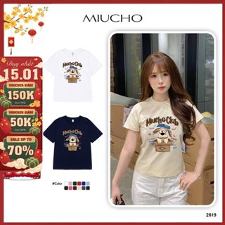  Áo baby tee nữ cute puppy nhiều màu 2619 Miucho vải cotton 2c thoáng mát co giãn in mix 