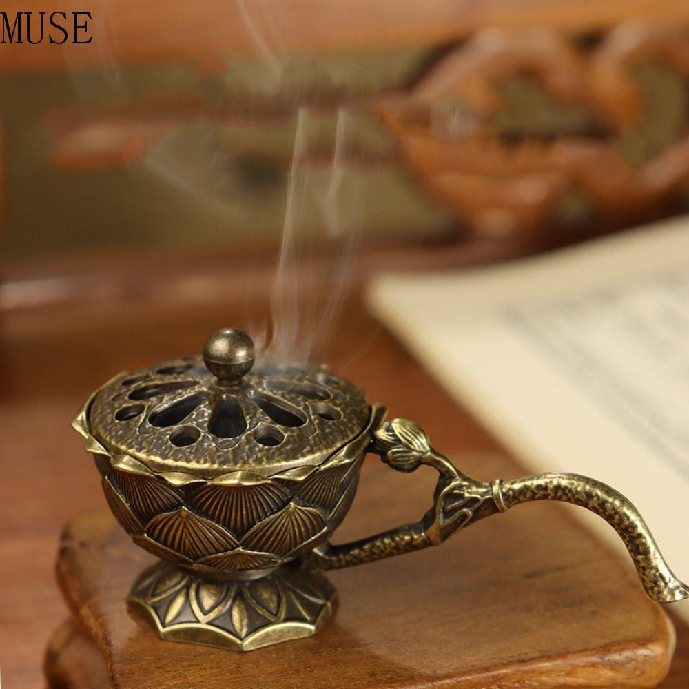 MUSE Sen Tay Bếp, Hợp Kim Có Nắp Lư Hương, Nhà Đồ Trang Trí Cổ Điển Rỗng Ra Retro Đồng Kim Loại Nhỏ 