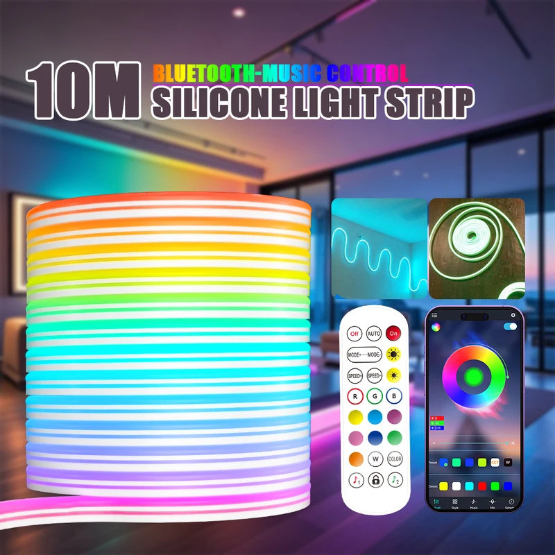 Dải đèn LED neon 12-24V 84LEDs / M Silicon linh hoạt RGB Bluetooth Đồng bộ hóa nhạc Dải đèn chống nư