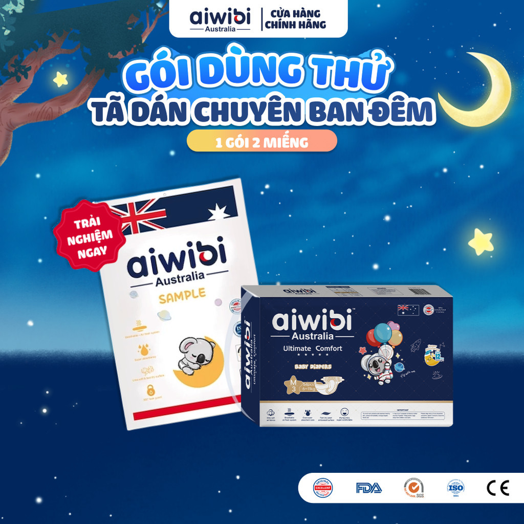 [Gói Dùng Thử] Tã/Bỉm Dán Cao Cấp Aiwibi Chuyên Ban Đêm Ultimate Comfort S/M/L